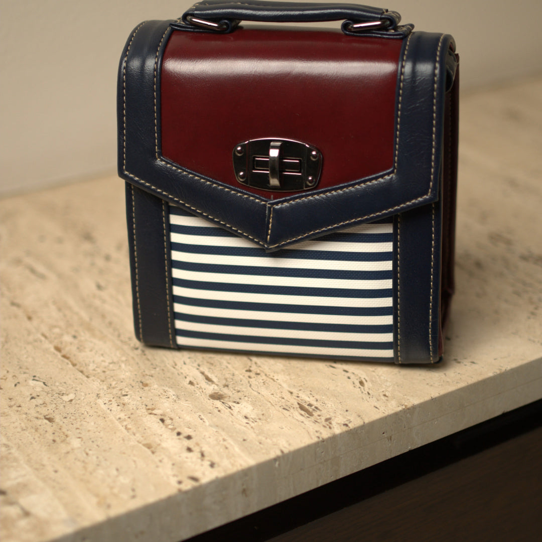 Maroon Nautical Stipe Bag